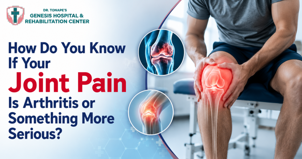 Medical awareness post showing a person experiencing knee joint pain and highlighting arthritis-related joint problems.